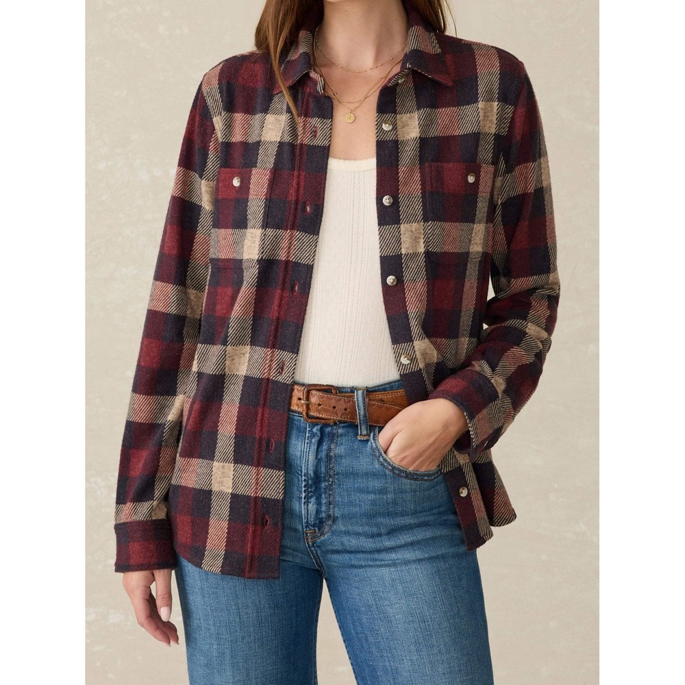 Faherty Legend Flannel Sweater Shirt Burchfield Plaid Navy Burgundy Knit XS Gorp